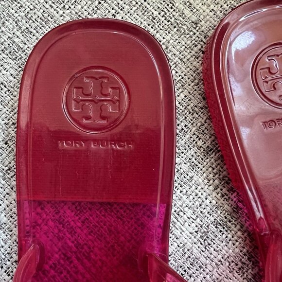 TORY BURCH Mini Miller Jelly Thong Sandal Slip On Logo Magenta Pink Womens 7 M - Picture 4 of 7
